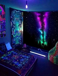 Black UV Light Wall Tapestry Hanging Cloth Poster Fluorescent Home Decoration Background Cloth Art Home Bedroom Living Room Decoration Star Lion