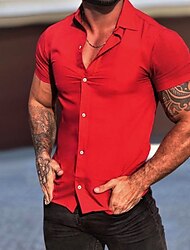 Homens Camisa Social camisa de botão camisa de verão Vermelho Azul Cinzento Manga Curta Tecido Cor Sólida Aberto para a Lateral Ao ar livre Rua Botão para baixo Roupa 100% Algodão Moda Casual