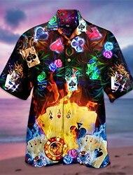 Per uomo Poker Camicia Camicia con Bottoni Manica Corta Moda Designer Casual Casuale Quotidiano Spiaggia Primavera & Estate Collo ripiegato 3D Bottonato Nero Giallo Rosso Viola Marrone