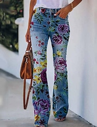 calça bootcut feminina boca de sino cinza moda casual diária comprimento total flor/floral xxl