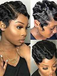 Short Pixie Cut Wigs For Black Women Mommy Brazilian Finger Ocean Wave Remy Cheap Wig For Party Halloween Wigs