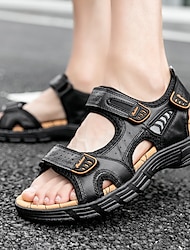 leren herensandalen zomer platte sandalen outdoor wandelsandalen sportsandalen strand dagelijks ademend antislipschoenen zwart geel bruin