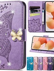 Phone Case For Samsung Galaxy S24 S23 S22 S21 Plus Ultra A54 A34 A14 A32 A52 Wallet Case Rhinestone With Card Holder Magnetic Flip Butterfly PU Leather