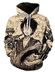 One Piece Monkey D. Luffy Roronoa Zoro Hoodie Anime Cartoon Anime 3D 3D Harajuku Graphic For Couple's Men's Women's Adults' Back To School 3D Print