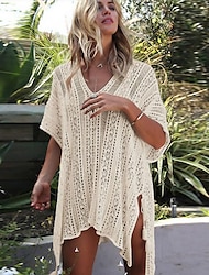 Beach Bikini Cover Up Blouse Loose Knitted Hollow Crochet Coat Women's Summer Sunscreen Swimsuit Outside