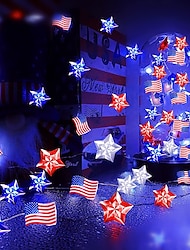 Cadena de luces patrióticas de 40 LED de 13 pies con control remoto, luces decorativas para el día de la independencia, estrellas del 4 de julio y luces de cadena rojas, blancas y azules, 8 modos de luces de hadas impermeables para decoración del hogar