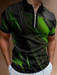 Pánské Polo trička Golfová košile Stuha Přehnutý Zelená / černá 3D tisk ulice Denní Krátký rukáv Zip 3D Oblečení Módní Na běžné nošení Pohodlné
