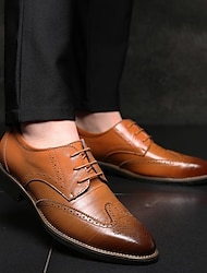 Men's Oxfords Derby Shoes Formal Shoes Brogue Dress Shoes Business Wedding Party & Evening Leather Lace-up Black Yellow Blue Spring Fall Winter