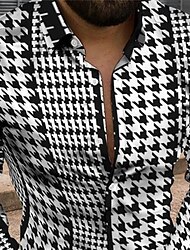 Męskie Wzór geometryczny Zabytkowe Koszula Zapinana na guziki koszula Długi rękaw Moda Designerskie Codzienny Codzienny Święto Weekend Wiosna i lato Wieczorne 3D Przycisk w dół czarny / biały Żółty