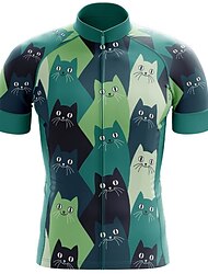 Men's Cycling Jersey Short Sleeve Bike Jersey Top with 3 Rear Pockets Mountain Bike MTB Road Bike Cycling Breathable Quick Dry Moisture Wicking Reflective Strips Forest Green Yellow Red Cat Polyester
