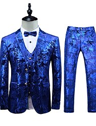 Silver Red Royal Blue Men's Party Prom Suits Patterned 3 Piece Sparkle Tailored Fit Single Breasted Two-buttons 2024