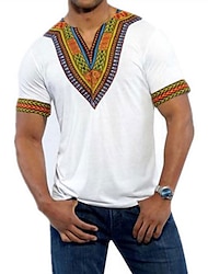 Hombre T-Shirt trajes africanos modernos estampado africano Dashiki Mascarada Adultos Camiseta Fiesta