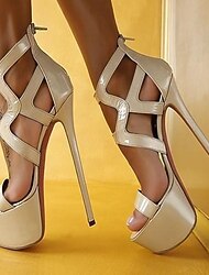 Per donna Tacchi Sandali Tacchi a spillo Sandali con plateau Feste Serata Color Block Estate Plateau Tacco alto A stiletto Occhio di pernice Sensuale Vernice Cerniera Nero