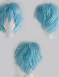 Frauen Männer Cosplay Haar Perücke kurze gerade Anime Party Kleid flauschige volle Perücken hellblau