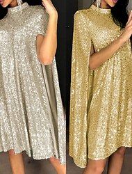 Elegant Roaring 20s 1920s Above Knee Flapper Dress Dress Cape Split Sleeve Wedding Guest Sequins Fancy Dress Women's New Year Valentine's Day Masquerade Wedding Wedding Guest Event / Party Adults'
