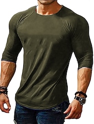 Per uomo maglietta Magliette Maglia a maniche lunghe Liscio Girocollo Informale Sport Manica lunga Abbigliamento Muscolo Grande e alto