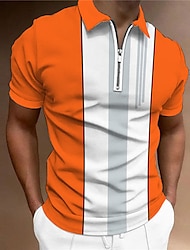 男性用 ポロシャツ ゴルフシャツ ストライプ 折襟 ブルー オレンジ グリーン ライトグレー 3Dプリント カジュアル 日常 半袖 プリント ジッパー 衣類 ファッション デザイナー カジュアル 高通気性