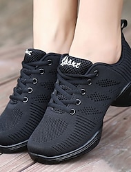 Women's Dance Sneakers Hip Hop Performance Practice Outdoor Square Dance Flat Flat Heel Lace-up White Black Red