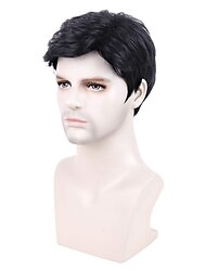 perucă vampir perucă neagră pentru bărbați partea laterală ondulată rezistentă la căldură sintetică moda tip păr natural peruci de înlocuire cu șapcă de perucă gratuită cosplay utilizare zilnică