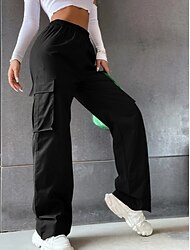 pantaloni cargo da paracadute da donna pantaloni chino lunghezza intera misto cotone tasca larghi microelastici vita media moda casual fine settimana nero verde militare s m estate primavera&amp; 