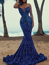 Mermaid / Trumpet Prom Dresses Luxurious Dress Valentine's Day Formal Evening Sweep / Brush Train Sleeveless Off Shoulder Sequined with Sequin 2024