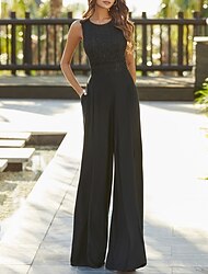 Jumpsuits Evening Gown Elegant Dress Prom Birthday Floor Length Sleeveless Jewel Neck Fall Wedding Guest Stretch Chiffon with Criss Cross Pure Color 2024