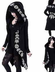 Women's Gothic Hooded Overcoat Goth Girl Plus Size Retro Vintage Punk & Gothic Coat Hoodie Outerwear Wednesday Addams Cosplay Costume Party Long Sleeve Coat Masquerade