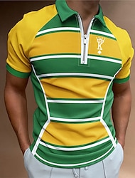 Муж. Футболка-поло Рубашка для гольфа Контрастных цветов Отложной Желтый Синий Зеленый Серый на открытом воздухе Для улицы Молния 3D Одежда Мода На каждый день Дышащий Удобный