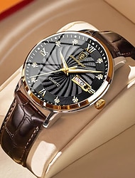 POEDAGAR Men's Quartz Watch Fashion Luxury Casual Men Analog Wrist Watch Leather Strap Calendar Date Week Luminous Waterproof Quartz Men Watches