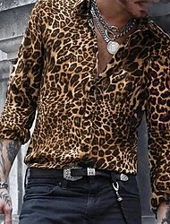 Pánské Leopard Košile Košile na knoflíky Dlouhý rukáv Designové Prodyšné Pohodlné Denní Víkend Jaro & podzim Přehnutý Tlačítko dolů Vodní modrá Bledě růžová Hnědá Trávová zelená Šedá