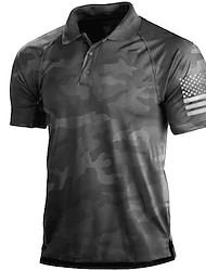 Men's Polo Shirt Golf Shirt Camo / Camouflage Turndown Black / Gray Red Brown Green 3D Print Street Daily Short Sleeve 3D Button-Down Clothing Apparel Fashion Casual Breathable Comfortable