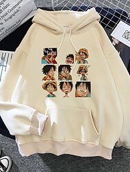 One Piece Monkey D.Rufy Felpa con cappuccio Cartone animato Manga Manga Harajuku Grafica Kawaii Per Da coppia Per uomo Per donna Per adulto Ritorno a scuola Stampa a caldo