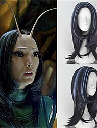 Peluca de navidad vengadores infinity war mantis peluca cosplay larga ondulada natural reflejos negros peluca de pelo sintético azul pelucas de anime para mujeres