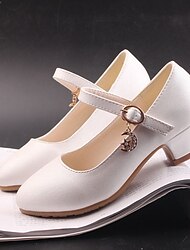 Girls' Heels Daily Dress Shoes Heel Lolita PU Breathability Non-slipping Height-increasing Princess Shoes Big Kids(7years +) Wedding Party Daily Outdoor Buckle Crystal / Rhinestone Black White Ivory