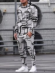 Homens Moletom Conjunto de moletons Cinzento Com Capuz Gráfico Desenho Animado Abstrato 2 Peças Imprimir Bolso frontal Desportos e Ar livre Casual Esportes Impressão 3D Roupa de rua Roupa de Esporte