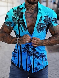 Bărbați Cămașă Cămașă grafică Cămașă Aloha Grafic Copac Răsfrânt Marea albastră Galben Mov Trifoi Tipărire 3D Stradă Zilnic Manșon scurt #D Buton în jos Îmbrăcăminte Modă Designer Casual Respirabil