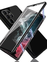 Phone Case For Samsung Galaxy S24 S23 S22 S21 S20 Plus Ultra A54 A34 A14 S10 Plus S9 Full Body Case Magnetic Adsorption Flip Transparent Magnetic Transparent Tempered Glass Metal