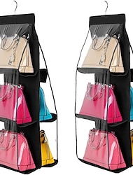 Double Side 6 Pocket Foldable Hanging Handbag Purse Storage Bag Sundry Tidy Organizer Wardrobe Closet Hanger