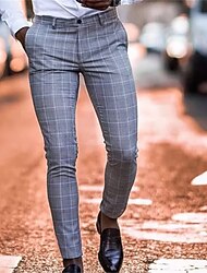 Men's Chinos Trousers Pencil Pants Jogger Pants Plaid Dress Pants Pocket Plaid Breathable Outdoor Business Casual Daily Retro Vintage Formal Pink Khaki Micro-elastic