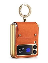 telefon Carcasă Pro Samsung Galaxy Z Flip 6 Z Flip 5 Z Flip 4 Z Flip 3 Zadní kryt Módní Držák na prsteny Nárazuvzdorné Jednobarevné PU kůže