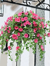 ぶら下げ 人工シルク 朝顔 模造花 つる 結婚式 庭の装飾 偽の植物 鮮やかな色の花 緑の植物 家庭用 庭 フェンス 階段の装飾