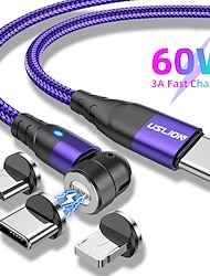 Cable de carga múltiple 60W 3,3 pies 6.6 pies USB C a Lightning / micro / USB C 3 A Carga rápida nailon trenzado Duradero Magnética Para Samsung Xiaomi Huawei Accesorio para Teléfono Móvil