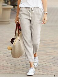 dames katoenen linnen casual losse broek elastische taille zomer strand comfy sneldrogend lichtgewicht ademend bodems