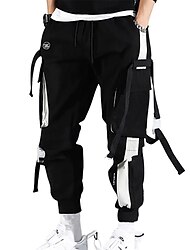 Męskie Spodnie cargo Biegacze Spodnie Odzież techniczna Ściągana na sznurek Elastyczny pas Multi Pocket Kolorowy blok Litera Haft Codzienny Moda miejska Hip hop Czarny