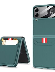 טלפון מגן עבור סמסונג גלקסי Z Flip 4 תיק עור כיסוי עם מכסה נייד נפתח-נסגר מגן גוף מלא אחיד TPU עור PU