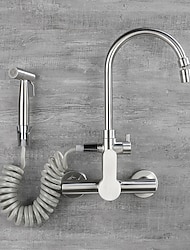 konyhai csaptelep bidével egyfogantyús két lyuk rozsdamentes acél szabványos kifolyó falra szerelhető modern modern konyhai csapok