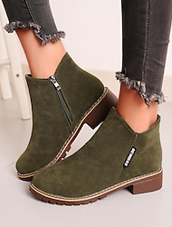 Women's Boots Suede Shoes Plus Size Daily Solid Color Booties Ankle Boots Winter Block Heel Round Toe Fashion Casual Minimalism Suede Zipper Light Brown Black Army Green