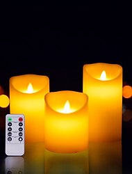 נרות לד נרות עמוד מהבהבים ללא להבות עם שלט וטיימר מופעל על ידי סוללה תלת מימדית פתיל שעווה אמיתי שנהב אור חם נרות עמוד לד לקישוט הבית סט של 3(d3 x h456 אינץ')