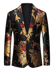 Moda masculina festa blazer plus size regular padrão ajuste floral único breasted um botão preto 2024