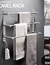 wieszak na ręczniki z haczykami do łazienki, 3-poziomowy ścienny stal nierdzewna szczotkowany nikiel wieszak na ręczniki nierdzewny wieszak na ręczniki 40/50/60cm (srebrzysty)